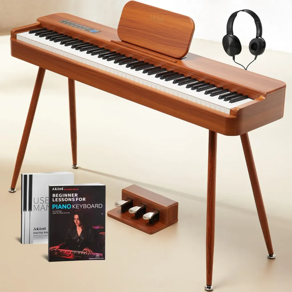 AKLOT Piano de teclado con peso de 88 teclas: piano COLOR MARRON DE MADERA